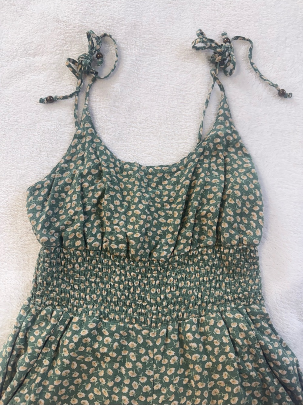 American Eagle Floral Jumpsuit XS Petite Green Wide Leg Smocked Waist - Picture 2 of 6